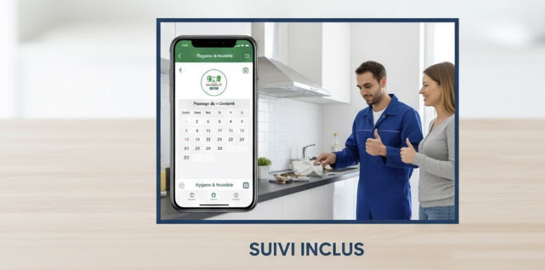 Garanties Hygiène et Nuisible : technicien certifié suivi d'intervention sur smartphone.