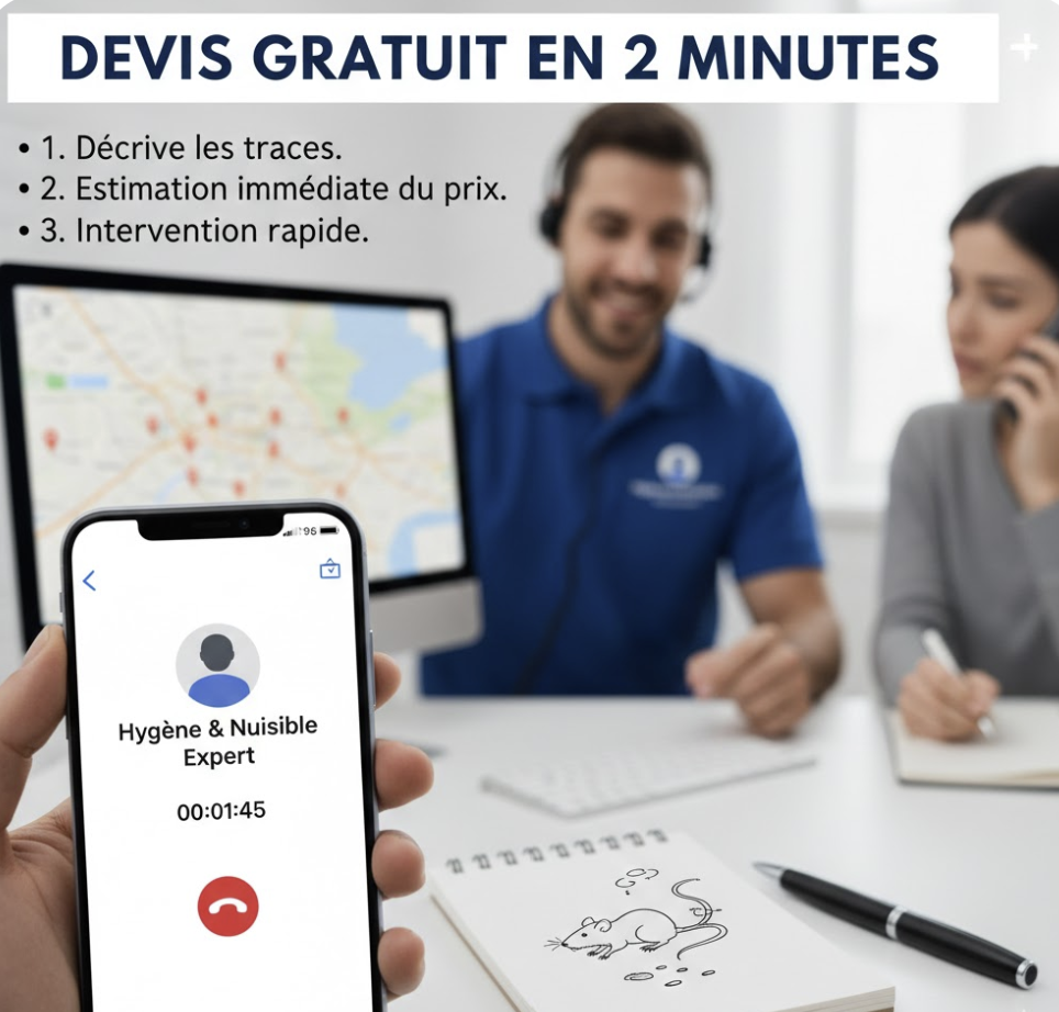 Obtenir un devis gratuit en 2 minutes par téléphone avec un expert Hygiène et Nuisible pour une estimation immédiate du prix de dératisation.