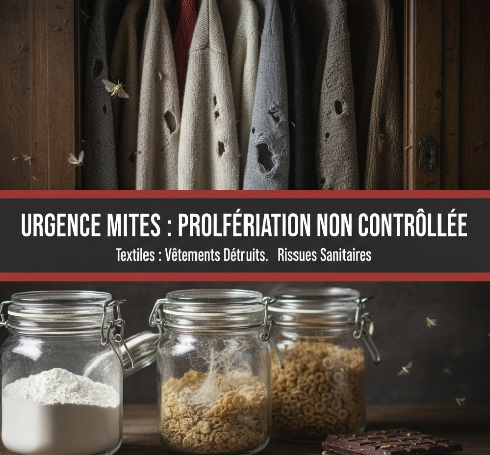 Dégâts de mites textiles et présence de mites alimentaires dans des bocaux de farine : solutions d'éradication Hygiène et Nuisible.