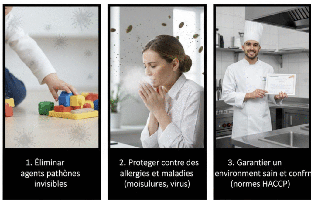 Protocoles de désinfection professionnelle Hygiène et Nuisible : nébulisation par voie aérienne, pulvérisation électrostatique Élimination des agents pathogènes